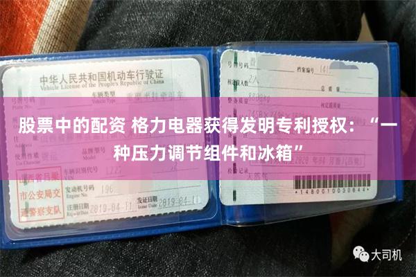 股票中的配资 格力电器获得发明专利授权：“一种压力调节组件和冰箱”