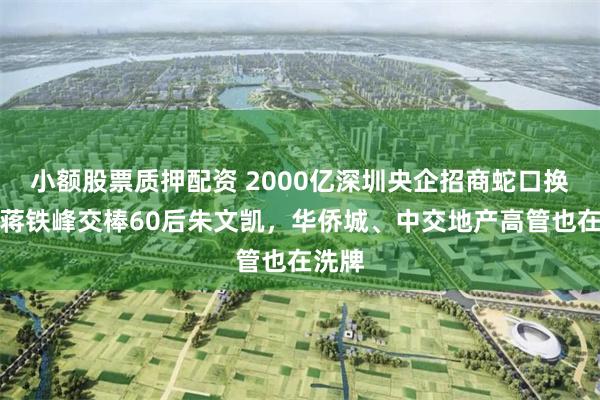 小额股票质押配资 2000亿深圳央企招商蛇口换帅，蒋铁峰交棒60后朱文凯，华侨城、中交地产高管也在洗牌