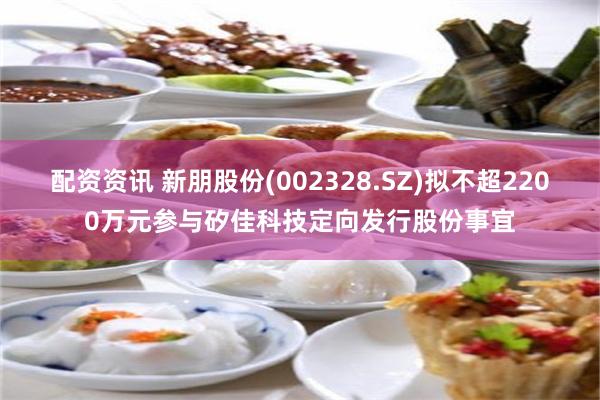 配资资讯 新朋股份(002328.SZ)拟不超2200万元参与矽佳科技定向发行股份事宜